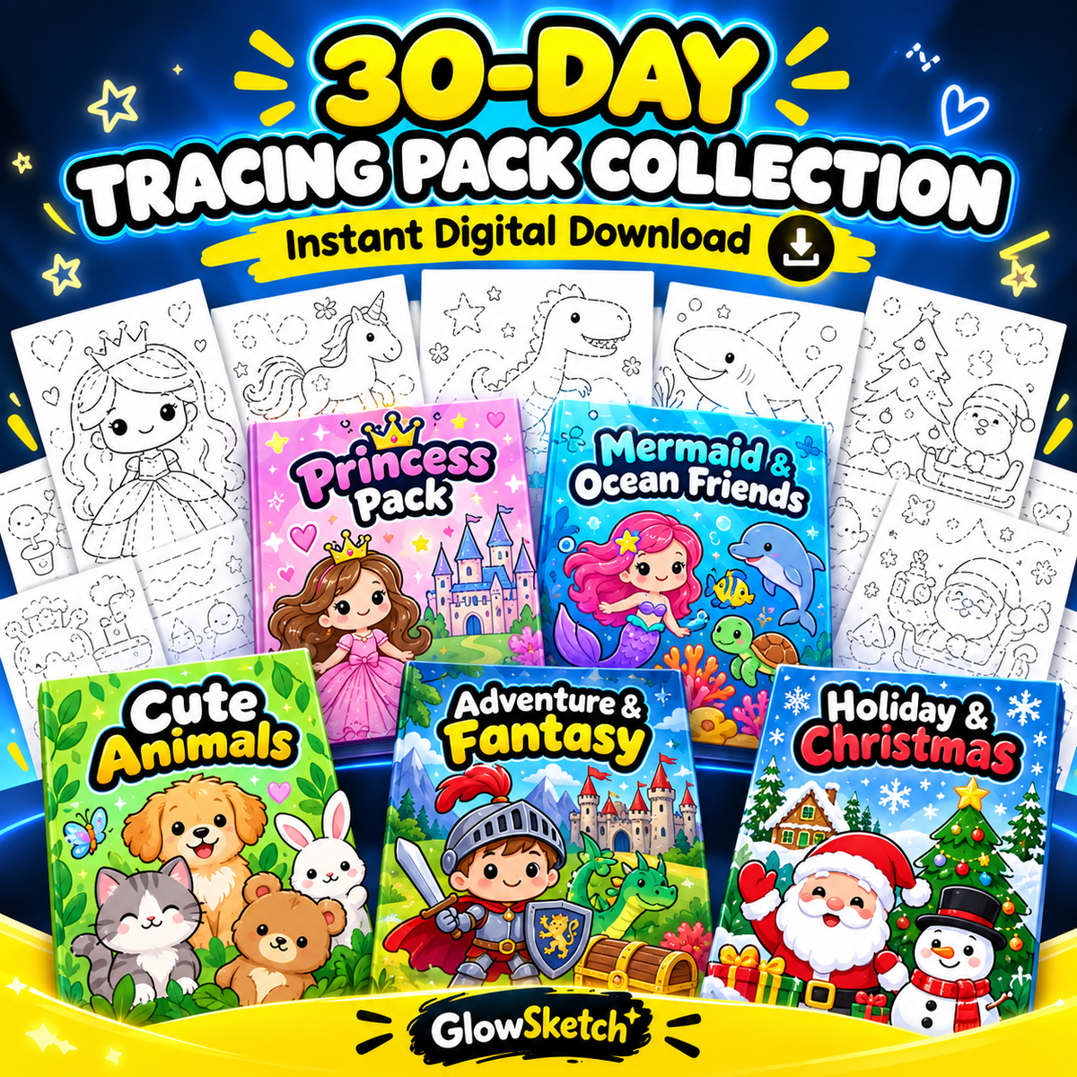 GlowSketch™ Tracing Pack – 30-Page Instant Digital Download