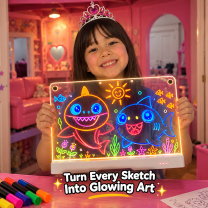 Girl using GlowSketch V2 to turn sketches into glowing art